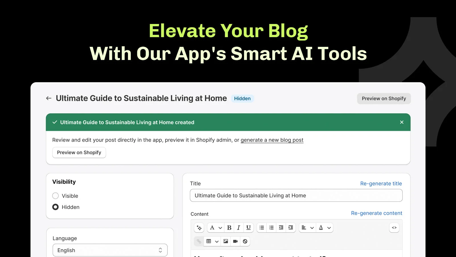 Essential AI SEO article setup interface