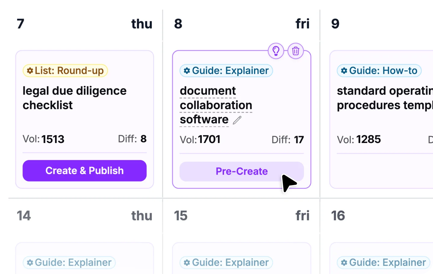 Outrank content calendar interface
