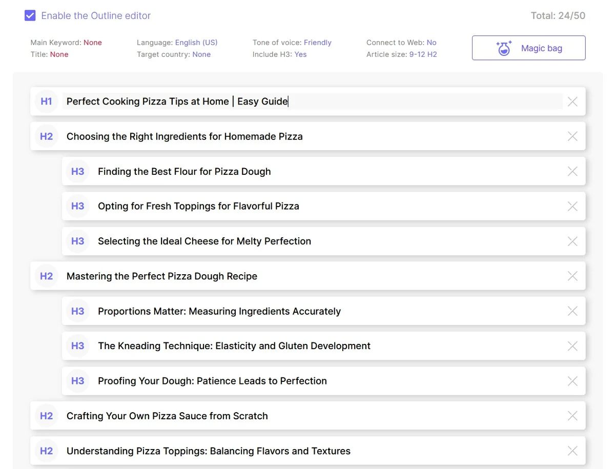 SEOWriting.ai outline editor interface