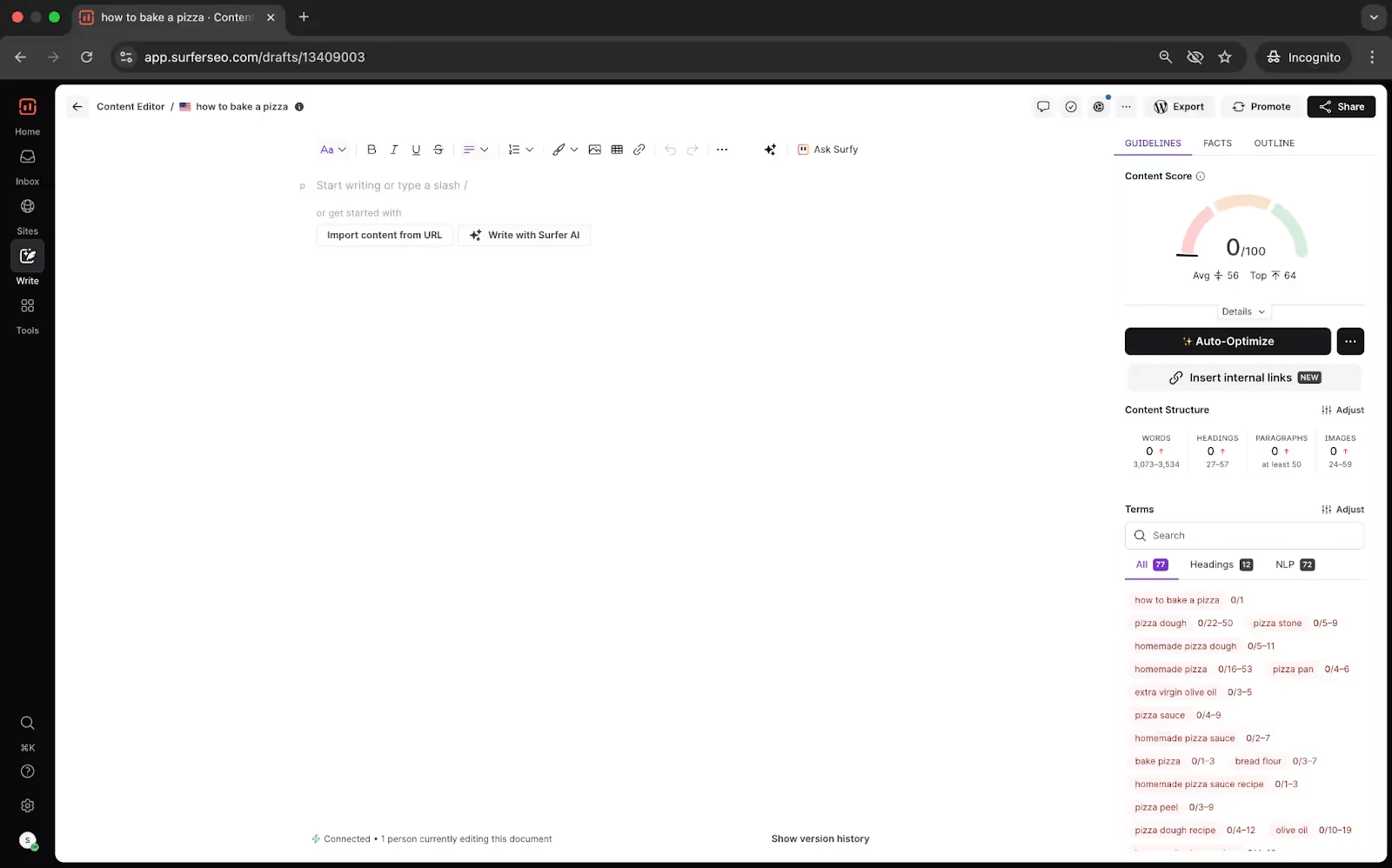 Surfer SEO Content Editor interface
